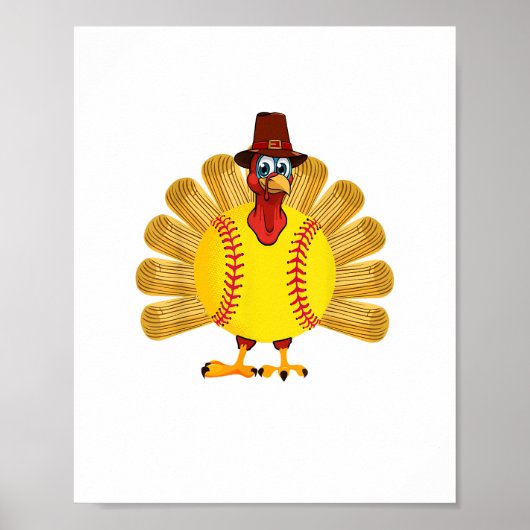 Baseball Turkey Thanksgiving Softball Turkey Man W Poster (Voorkant)