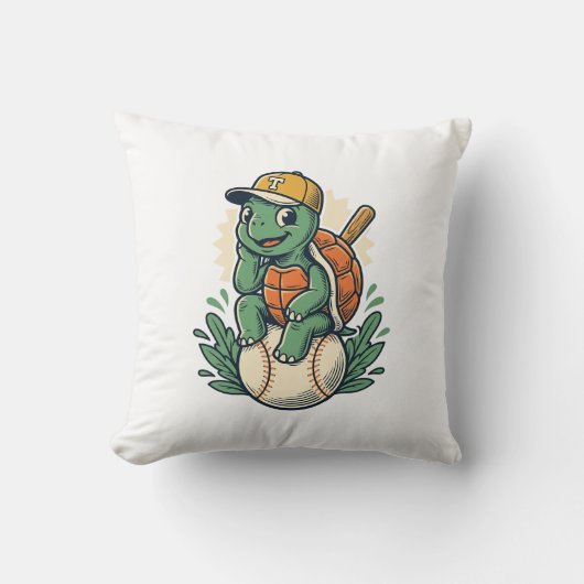 Baseball Turtle Vintage Gravure Grafisch Ontwerp_1 Kussen (Voorkant)
