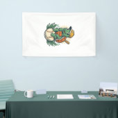 Baseball Turtle Vintage Gravure Grafisch Ontwerp_1 Spandoek (Beurs)