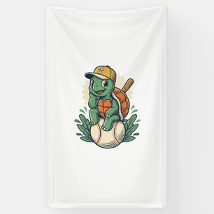 Baseball Turtle Vintage Gravure Grafisch Ontwerp_1 Spandoek
