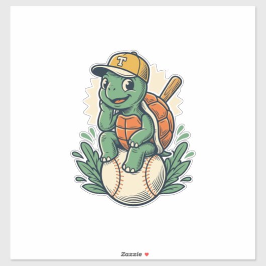 Baseball Turtle Vintage Gravure Grafisch Ontwerp_1 Sticker (Vel)