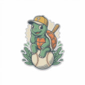 Baseball Turtle Vintage Gravure Grafisch Ontwerp_1 Sticker (Voorkant)