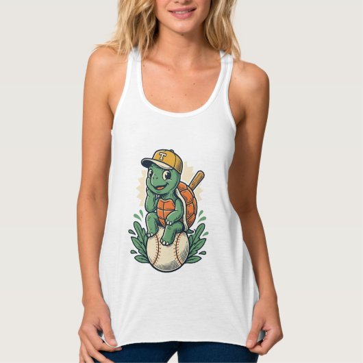 Baseball Turtle Vintage Gravure Grafisch Ontwerp_1 Tanktop (Voorkant)