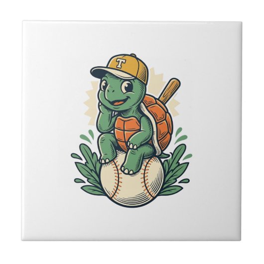 Baseball Turtle Vintage Gravure Grafisch Ontwerp_1 Tegeltje (Voorkant)