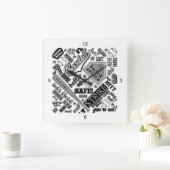 Baseball Typografie Black White ID770 Vierkante Klok (Huis)