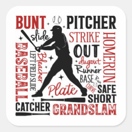 Baseball Typografie Gezegden en voorwaarden Vierkante Sticker