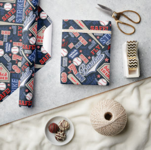 Baseball Typografie Red White Blue ID770 Cadeaupapier