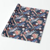 Baseball Typografie Red White Blue ID770 Cadeaupapier (Uitgerold)