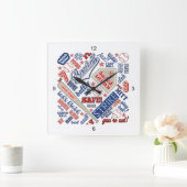Baseball Typografie Red White Blue ID770 Vierkante Klok (Huis)