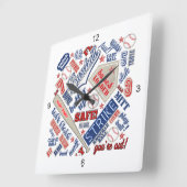 Baseball Typografie Red White Blue ID770 Vierkante Klok (Hoek)