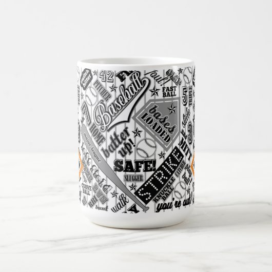Baseball Typography Zwart Wit Monogram ID770 Koffiemok (Center)