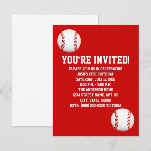 Baseball-uitnodigingen Kaart (Voorkant / Achterkant)