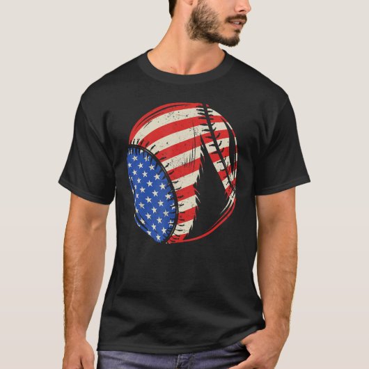 Baseball US American Flag July 4th Patriotic Vinta T-shirt (Voorkant)