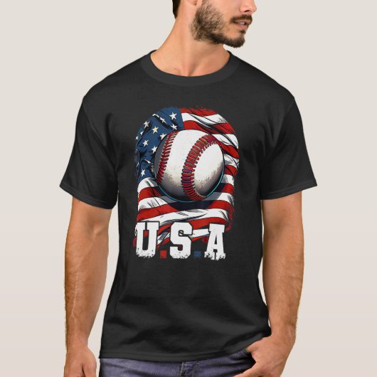 Baseball USA Flag Patriotic 4th Of July Baseball T-shirt (Voorkant)