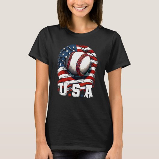 Baseball USA Flag Patriotic  4th Of July Baseball T-shirt (Voorkant)
