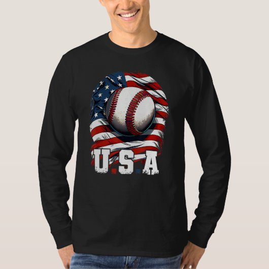 Baseball USA Flag Patriotic  4th Of July Baseball T-shirt (Voorkant)