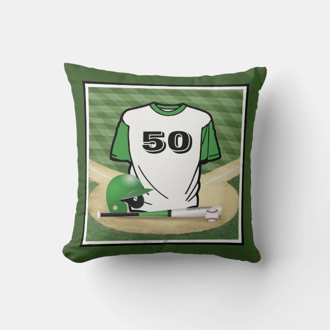 Baseball veld groene jersey aangepaste nummer kussen (Voorkant)