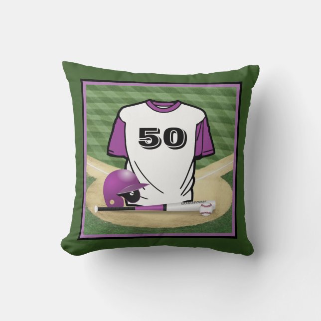 Baseball veld Paarse jersey aangepaste nummer Kussen (Voorkant)