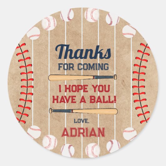 Baseball-verjaardag Ronde Sticker (Voorkant)