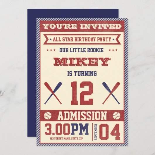  Baseball Verjaardagsfeestje Uitnodigen Kaart (Voorkant / Achterkant)