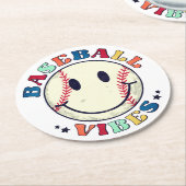 Baseball Vibes Happy Face Ball Ronde Kartonnen Onderzetter (Gebogen)