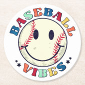 Baseball Vibes Happy Face Ball Ronde Kartonnen Onderzetter (Voorkant)