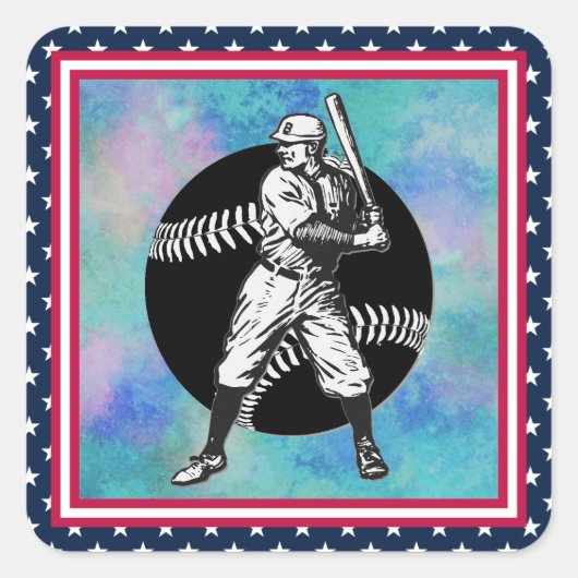 Baseball: vierkant sticker (Voorkant)