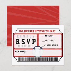 BASEBALL VIP REPLY KAART Bar Bat Mitzvah Uitnodigi