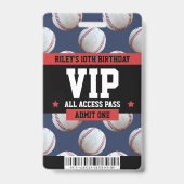 Baseball VIP Verjaardagsfeestje Gastenpas Badge (Achterkant)