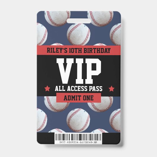 Baseball VIP Verjaardagsfeestje Gastenpas Badge (Voorzijde)