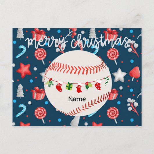 Baseball voor Kerstmis met naam Feestdagenkaart (Voorkant)