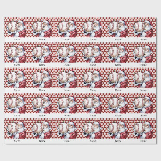 Baseball voor Kerstmis met naam voor kinderen Cadeaupapier (Vlak)