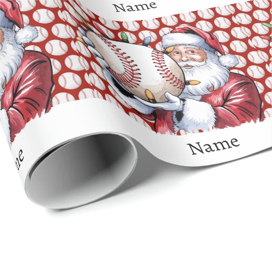 Baseball voor Kerstmis met naam voor kinderen Cadeaupapier (Rol Hoek)