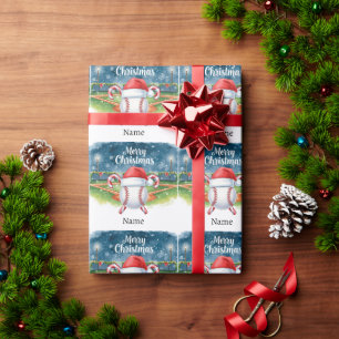 Baseball voor Kerstmis met naam voor kinderen Cadeaupapier