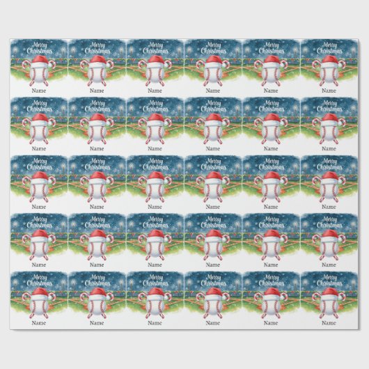 Baseball voor Kerstmis met naam voor kinderen Cadeaupapier (Vlak)
