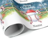 Baseball voor Kerstmis met naam voor kinderen Cadeaupapier (Rol Hoek)