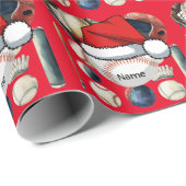 Baseball voor Kerstmis met naam voor kinderen Cadeaupapier (Rol Hoek)