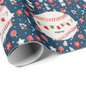Baseball voor Kerstmis met naam voor kinderen Cadeaupapier (Rol Hoek)