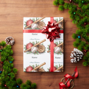 Baseball voor Kerstmis met naam voor kinderen Cadeaupapier