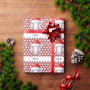 Baseball voor Kerstmis met naam voor kinderen Cadeaupapier