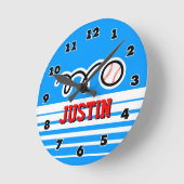 Baseball wall clock with name for sporty boys ronde klok (Hoek)