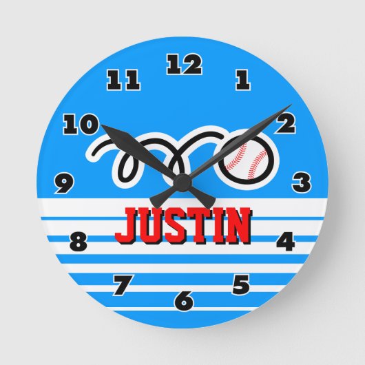 Baseball wall clock with name for sporty boys ronde klok (Voorkant)
