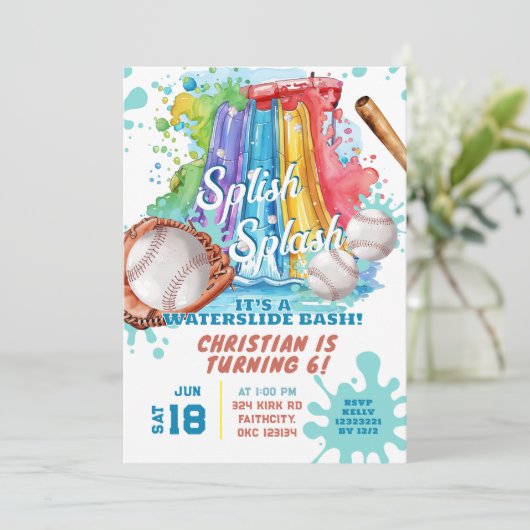 Baseball Waterslide Pool Verjaardagsfeest Kaart (Staand voorkant)