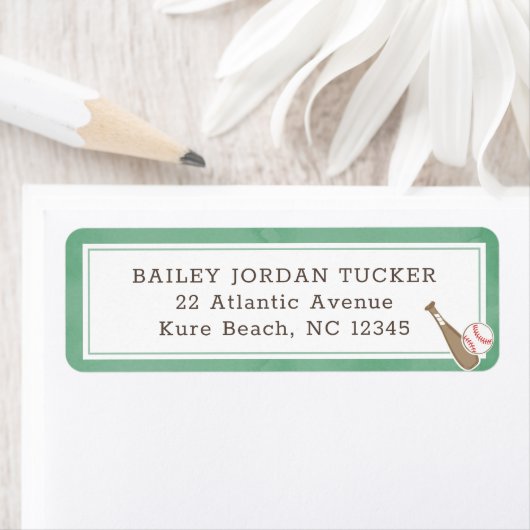 Baseball Waterverf Green Return Address Label (Insitu)
