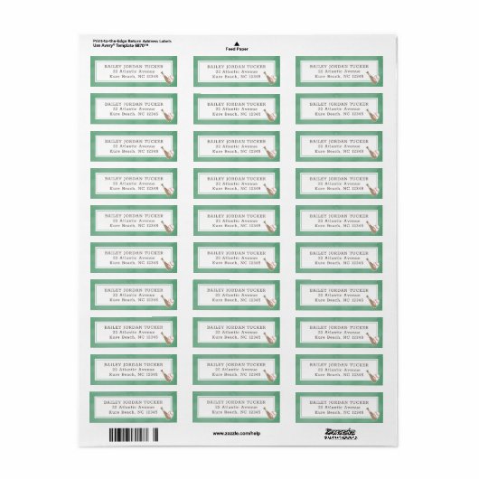 Baseball Waterverf Green Return Address Label (Full Sheet)