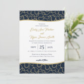 Baseball Wedding Gold en Blue Invitation Kaart (Staand voorkant)