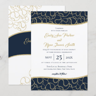Baseball Wedding Gold en Blue Invitation Kaart