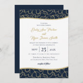 Baseball Wedding Gold en Blue Invitation Kaart (Voorkant / Achterkant)