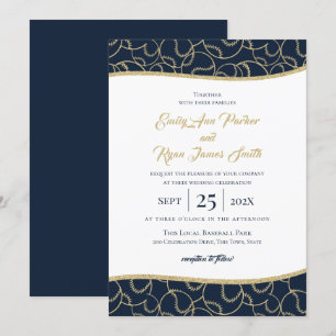 Baseball Wedding Gold en Blue Invitation Kaart