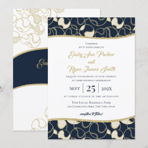 Baseball Wedding Gold en Blue Invitation Kaart